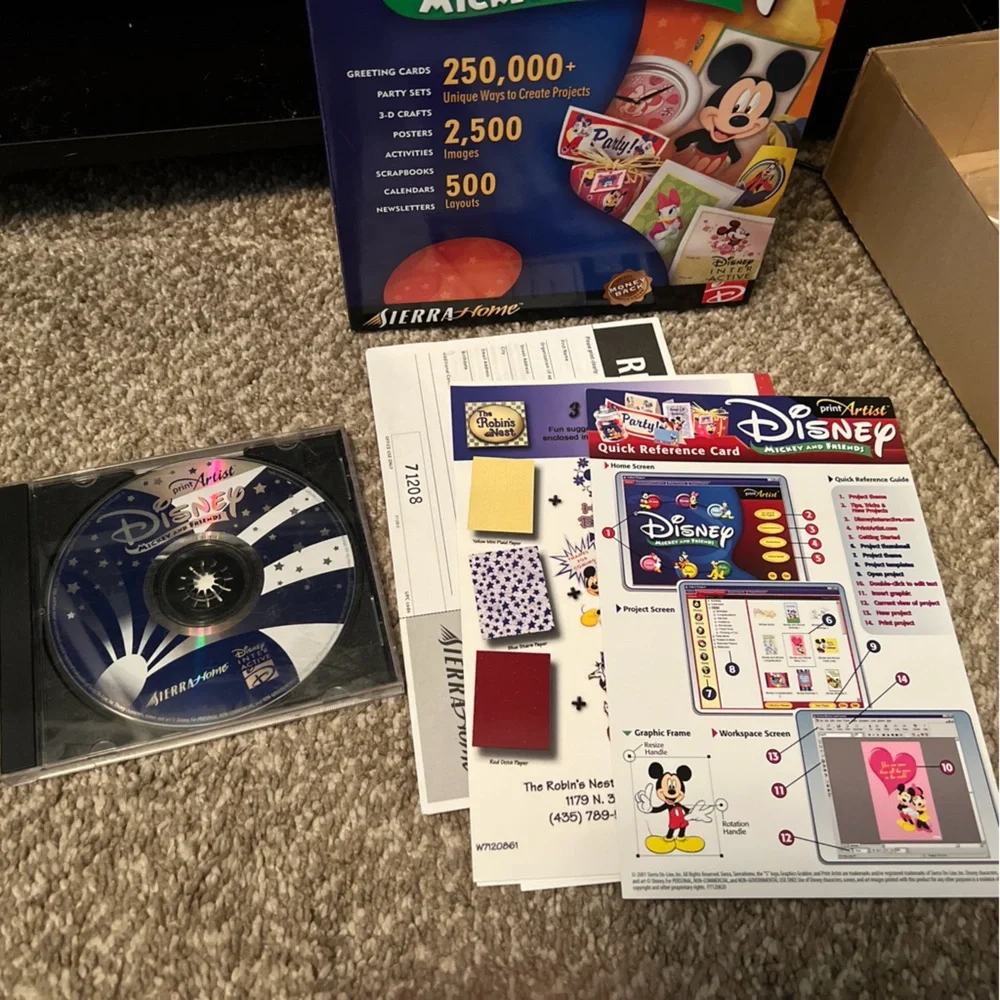Print Artist Disney Mickey and Friends PC Greeting Cards, scrapbooking 2001 PC